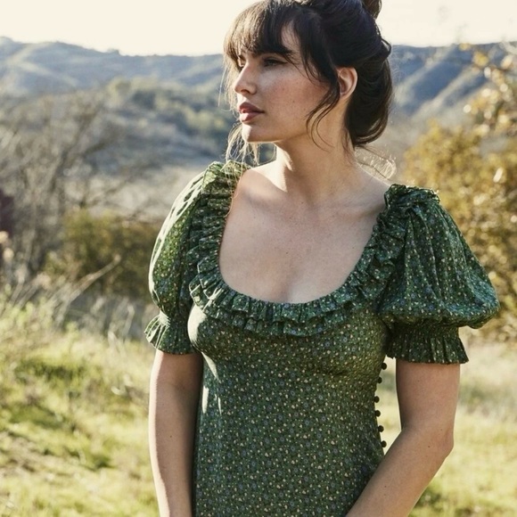 Doen Olive Dress Green Martha's Garden Floral Silk Maxi Size XS - Picture 8 of 17